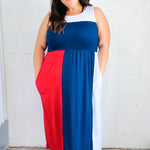 Patriotic Color Block Fit & Flare Maxi Dress