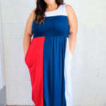 Patriotic Color Block Fit & Flare Maxi Dress