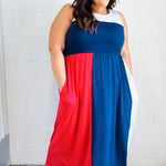 Patriotic Color Block Fit & Flare Maxi Dress