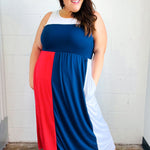 Patriotic Color Block Fit & Flare Maxi Dress