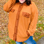 Rust Waffle Button Down Oversized Shacket