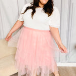 Feeling Femme' Blush Asymmetric Tiered Tulle Midi Skirt