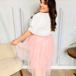 Feeling Femme' Blush Asymmetric Tiered Tulle Midi Skirt