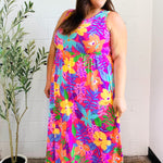 Diva Dreams Multicolor Tropical Floral Fit & Flare Maxi Dress