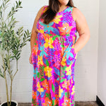 Diva Dreams Multicolor Tropical Floral Fit & Flare Maxi Dress