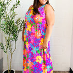 Diva Dreams Multicolor Tropical Floral Fit & Flare Maxi Dress