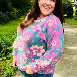 Feeling Femme Teal Floral Brushed Hacci Sweater Top