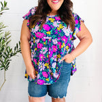 Perfectly You Navy & Lilac Floral Print Ruffle Sleeve Babydoll Top