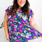 Perfectly You Navy & Lilac Floral Print Ruffle Sleeve Babydoll Top