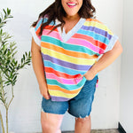 Sieze The Day Rainbow Striped V Neck Drop Shoulder Thermal Knit Top