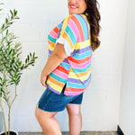 Sieze The Day Rainbow Striped V Neck Drop Shoulder Thermal Knit Top