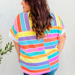 Sieze The Day Rainbow Striped V Neck Drop Shoulder Thermal Knit Top