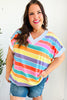 Sieze The Day Rainbow Striped V Neck Drop Shoulder Thermal Knit Top