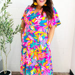 Tropical Trance Fuchsia Floral Smocked Waist Maxi Dress