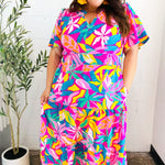 Tropical Trance Fuchsia Floral Smocked Waist Maxi Dress