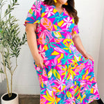 Tropical Trance Fuchsia Floral Smocked Waist Maxi Dress