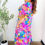 Tropical Trance Fuchsia Floral Smocked Waist Maxi Dress