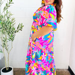 Tropical Trance Fuchsia Floral Smocked Waist Maxi Dress