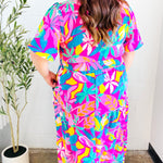 Tropical Trance Fuchsia Floral Smocked Waist Maxi Dress