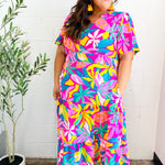 Tropical Trance Fuchsia Floral Smocked Waist Maxi Dress