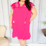 Bright Thoughts Hot Pink Embroidered Notched Neck Tassel Dress