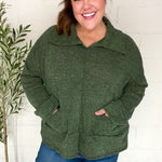 Easy Living Olive Textured Knit Notch Neck Oversized Collar Sweater