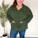 Easy Living Olive Textured Knit Notch Neck Oversized Collar Sweater