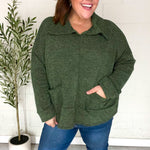 Easy Living Olive Textured Knit Notch Neck Oversized Collar Sweater