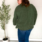 Easy Living Olive Textured Knit Notch Neck Oversized Collar Sweater