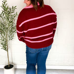 Fall For You Crimson Stripe Notched Neck Collared Oversized Sweater