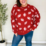 Game Day Red Football Print Jacquard Knit Sweater