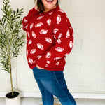 Game Day Red Football Print Jacquard Knit Sweater