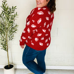 Game Day Red Football Print Jacquard Knit Sweater