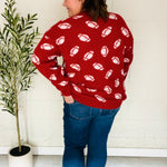 Game Day Red Football Print Jacquard Knit Sweater