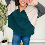 Stand Out Hunter Green V Neck Raglan Color Block Outseam Top