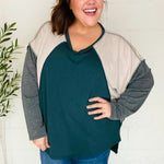 Stand Out Hunter Green V Neck Raglan Color Block Outseam Top