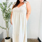 Feeling Your Best Oatmeal Crochet Lace Babydoll Maxi Dress