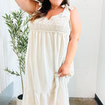 Feeling Your Best Oatmeal Crochet Lace Babydoll Maxi Dress