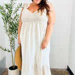 Feeling Your Best Oatmeal Crochet Lace Babydoll Maxi Dress