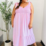 Feeling Your Best Pink Crochet Lace Babydoll Midi Dress