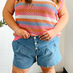 Faded Blue High Rise Pleated Button Down Denim Shorts