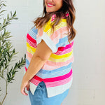 Feeling Playful Blue & Fuchsia Striped Short Dolman Sleeve Knit Top