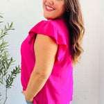 Summer Days Fuchsia Banded V Neck Flutter Sleeve Top