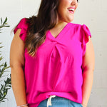 Summer Days Fuchsia Banded V Neck Flutter Sleeve Top