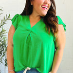 Sunny Days Kelly Green Banded V Neck Flutter Sleeve Top