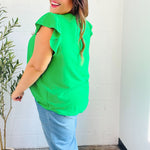 Sunny Days Kelly Green Banded V Neck Flutter Sleeve Top