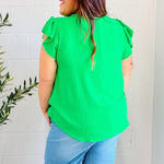 Sunny Days Kelly Green Banded V Neck Flutter Sleeve Top