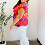 Look of Love Red & Fuchsia Floral Smocked Ruffle Frill Sleeve Top