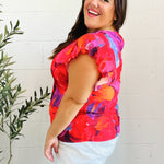 Look of Love Red & Fuchsia Floral Smocked Ruffle Frill Sleeve Top