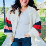 Weekend Ready Ivory Multicolor Mixed Thread Bubble Sleeve Cardigan